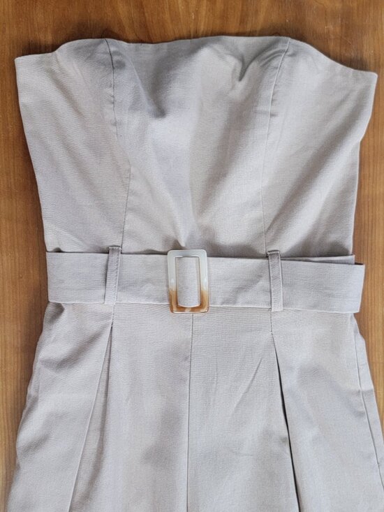 Monteau Tan Linen Blend Belted Strapless Jumpsuit With Pockets - XS - Picture 5 of 9